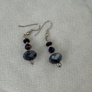 Chic Black and Dark Purple Beaded Earrings